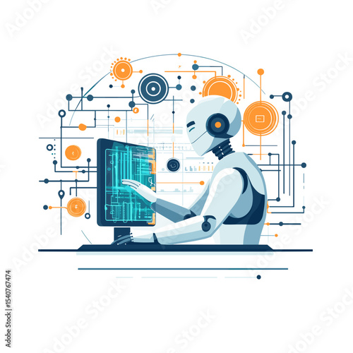 Robot interacting with screen in high-tech environment