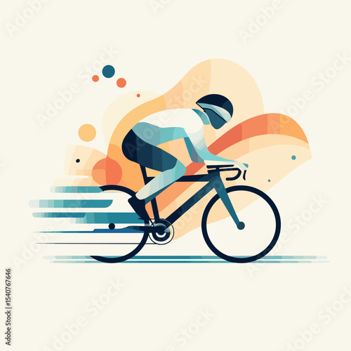 Cyclist in motion abstract style with orange background