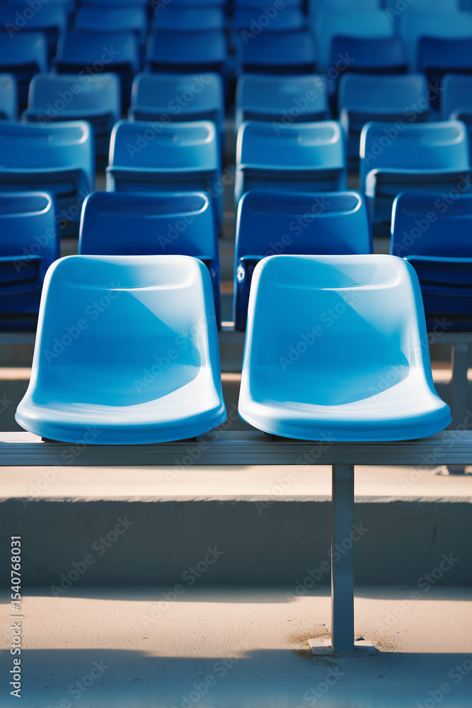 Naklejka premium Empty blue seats waiting for fans in a stadium