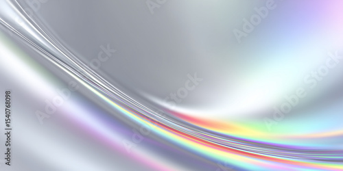 Iridescent rainbow gradient crossing a silver background with soft lighting