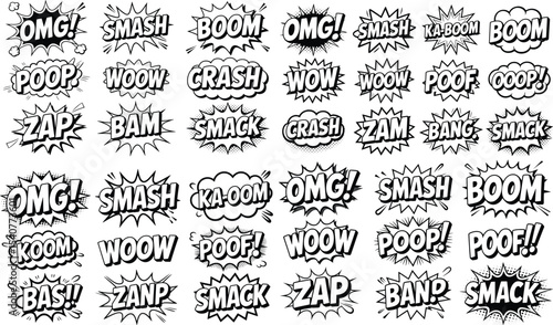 Comic Sound Effect Text Bundle, Pop Art Speech Bubble Vector Collection.