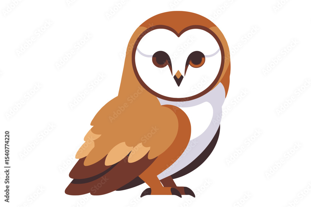 Fototapeta premium Cartoon Barn Owl Illustration - Cute Bird Graphic for Kids - Educational Wildlife Animal Design - Isolated Owl Image for Projects