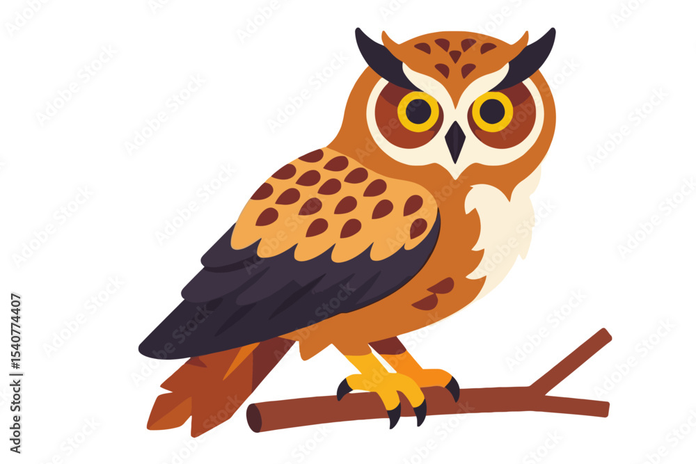 Cartoon Owl Illustration-Cute Bird Perched on Branch-Wildlife Animal Design-Funny Owl with Big Eyes-Childrens Book Illustration-Owl Character Vector Art Cartoon Owl Illustration-Cute Bird Perched on Branch-Wildlife Animal Design-Funny Owl with Big Eyes-Childrens Book Illustration-Owl Character Vector Art