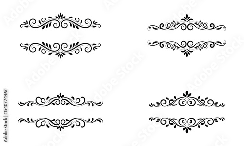 Set of vintage ornamental divider elements in elegant black vector silhouette style
