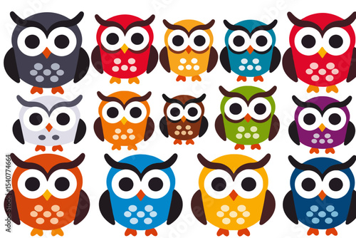 Wallpaper Mural Colorful Cartoon Owls Illustration - Cute Owl Characters in Various Colors - Fun Owl Design for Kids and Decoration- Animal Clip Art- Wall Art Torontodigital.ca