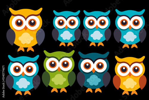 Wallpaper Mural Colorful Cartoon Owls Illustration-Cute Owl Clipart for Kids-Whimsical Bird Graphic with Big Eyes-Owl Themed Art for Nursery-Bright and Cheerful Animal Design Torontodigital.ca