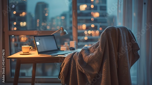 Wallpaper Mural Cozy workspace by the window at night. Torontodigital.ca