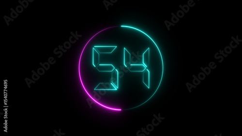 Photos A circular illustration, and glowing digital neon number 54 illustration