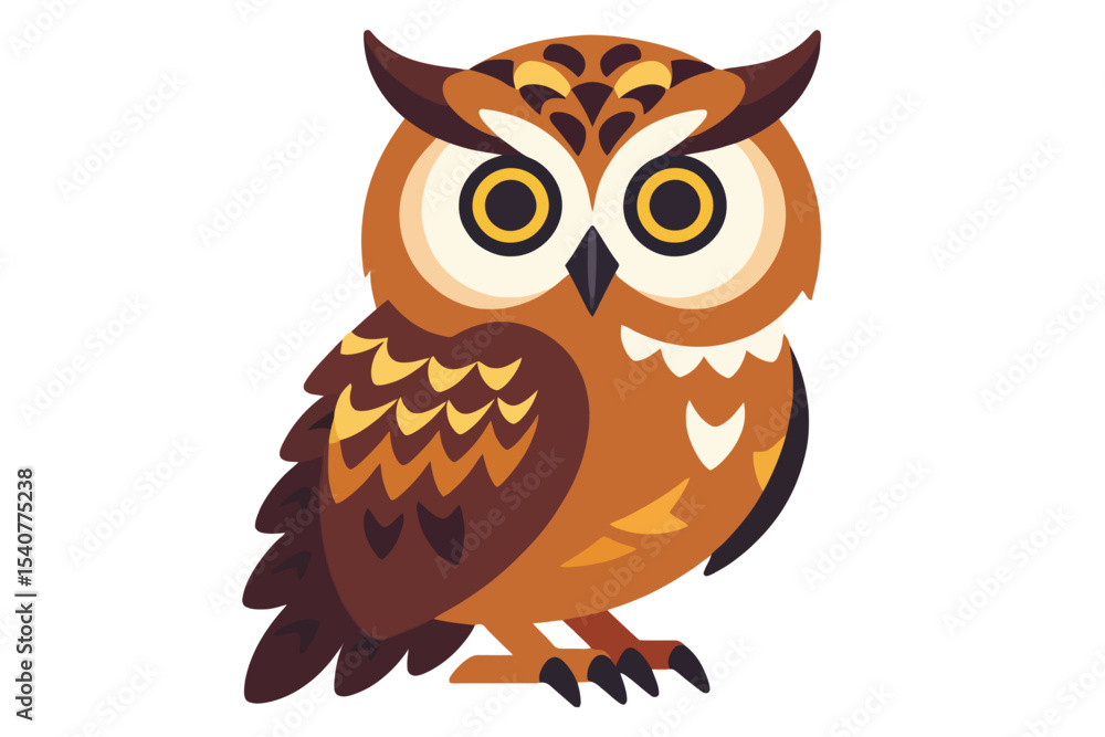 Fototapeta premium Cute Brown Owl Illustration-Cartoon Owl with Big Eyes-Adorable Bird Graphic for Kids-Animal Themed Design-Owl Clipart for Educational Resources