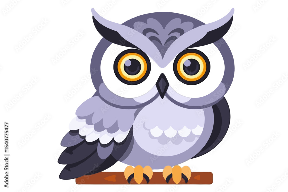 Naklejka premium Cute Cartoon Owl Illustration- Adorable Bird with Big Eyes- Perfect for Children's Books- Educational Resources- Wildlife Art- Graphic Design Projects