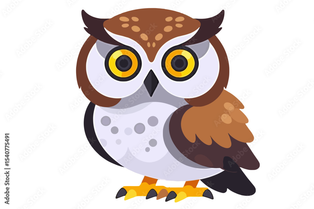 Naklejka premium Cute Cartoon Owl Illustration- Adorable Owl Character with Big Eyes- Perfect for Kids- Wildlife Animal Illustration- Bird of Prey Graphic- Owl Clip Art Image
