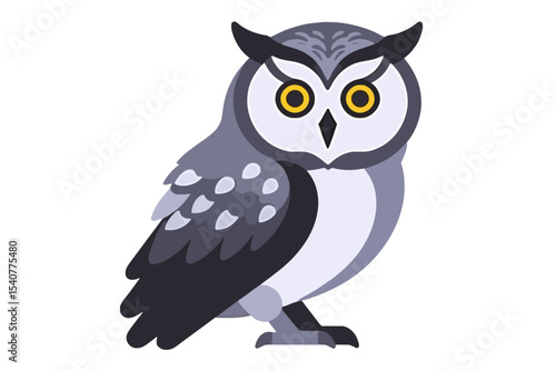 Cute Cartoon Owl Illustration- Adorable Bird Art for Kids- Owl Graphic with Big Yellow Eyes- Educational Wildlife Image- Downloadable Vector Design