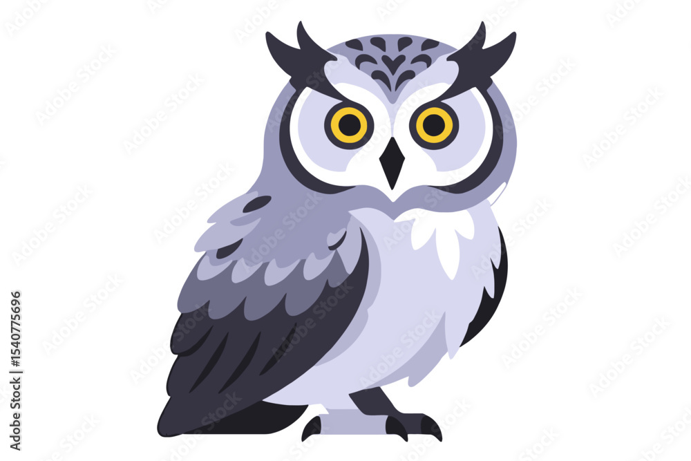 Fototapeta premium Cute Cartoon Owl Illustration-Adorable Bird Art with Yellow Eyes-Wildlife Graphic Design-Owl Vector Image for Kids-Owl Clipart for Educational Resources