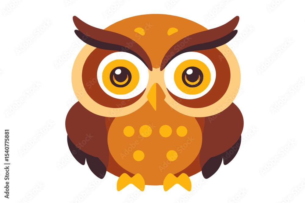Naklejka premium Cute Cartoon Owl Illustration-Adorable Brown Owl Graphic-Owl Clipart Image for Kids-Funny Owl Cartoon-Owl with Big Eyes-Owl Character Design-Owl Art for Children