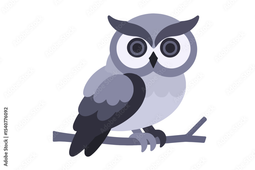 Cute Cartoon Owl Illustration-Grey Bird Perched on Branch-Vector Graphic for Kids-Owl Artwork for Educational Resources-Animal Clipart for Design Projects Cute Cartoon Owl Illustration-Grey Bird Perched on Branch-Vector Graphic for Kids-Owl Artwork for Educational Resources-Animal Clipart for Design Projects
