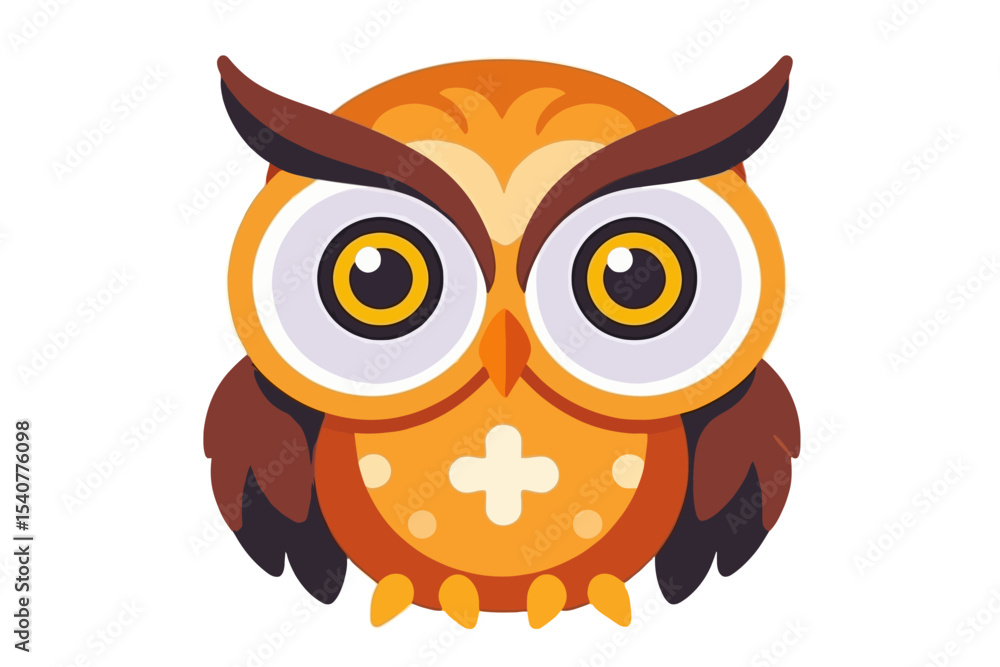 Fototapeta premium Cute Cartoon Owl Illustration-Whimsical Orange Owl Design-Adorable Bird Art for Kids-Playful Animal Graphics for Children-Owl Character Image