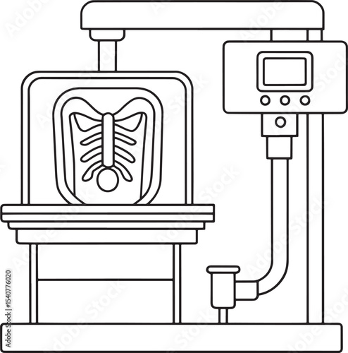 Medical x ray machine line art illustration chest scan healthcare technology