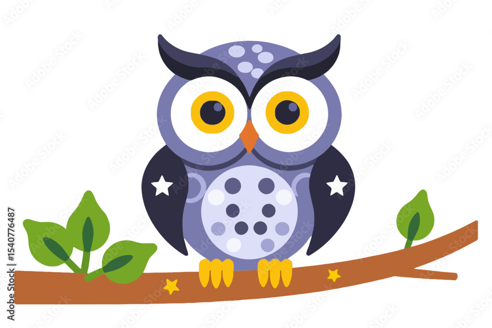 Obraz premium Cute Cartoon Owl on Branch-Vector Illustration for Kids-Educational Owl Art-Whimsical Animal Design-Children's Room Decor-Adorable Owl Clipart
