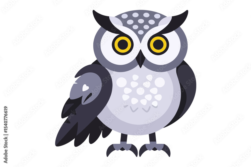 Fototapeta premium Cute Cartoon Owl Vector Illustration-Adorable Bird Graphics for Kids-Owl Character Design with Big Eyes-Educational Wildlife Clip Art