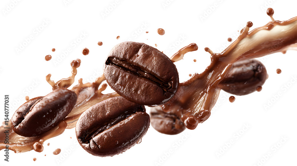 Brown Coffee Beans Splashing isolated on a transparent background Brown Coffee Beans Splashing isolated on a transparent background