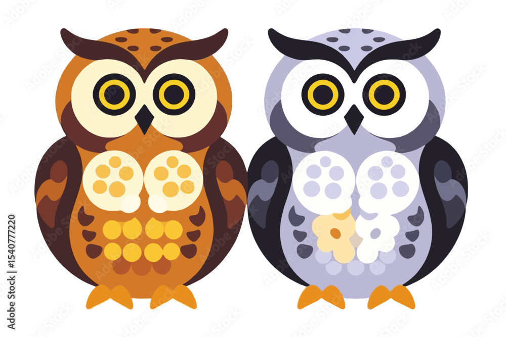 Fototapeta premium Cute Cartoon Owls Illustration-Whimsical Owl Art-Colorful Bird Graphic-Owl Design for Kids-Unique Owl Character-Digital Art Owls-Animal Illustration-Owl Lovers Gift