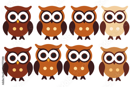 Wallpaper Mural Cute Cartoon Owls in Brown Tones Illustration - Adorable Owl Characters with Big Eyes and Tiny Beaks - Owl Art Print Perfect for Kids Room Decor and Craft Projects Torontodigital.ca