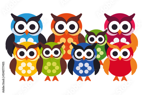 Wallpaper Mural Cute Colorful Cartoon Owls Illustration - Whimsical Owl Family - Fun Kids Room Decor - Bright Owl Art Print- Animated Owl Graphics Torontodigital.ca