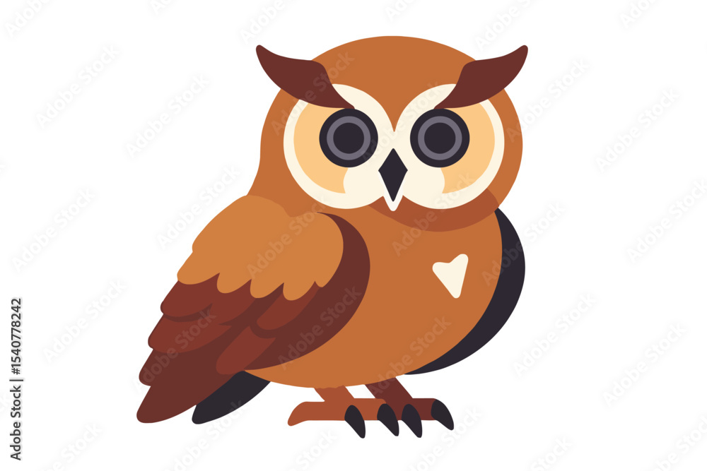 Naklejka premium Cute Brown Owl Illustration-Owl Clip Art Image-Cartoon Owl Drawing-Whimsical Bird Design-Educational Owl Picture-Animal Graphics for Kids-Owl Themed Art Print