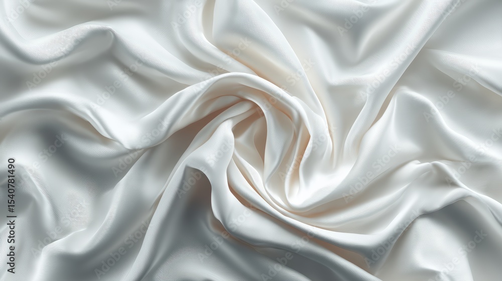 Fototapeta premium White satin fabric with soft abstract ripples and elegant folds, creating smooth, luxurious texture in studio setting, evoking calm and serene mood
