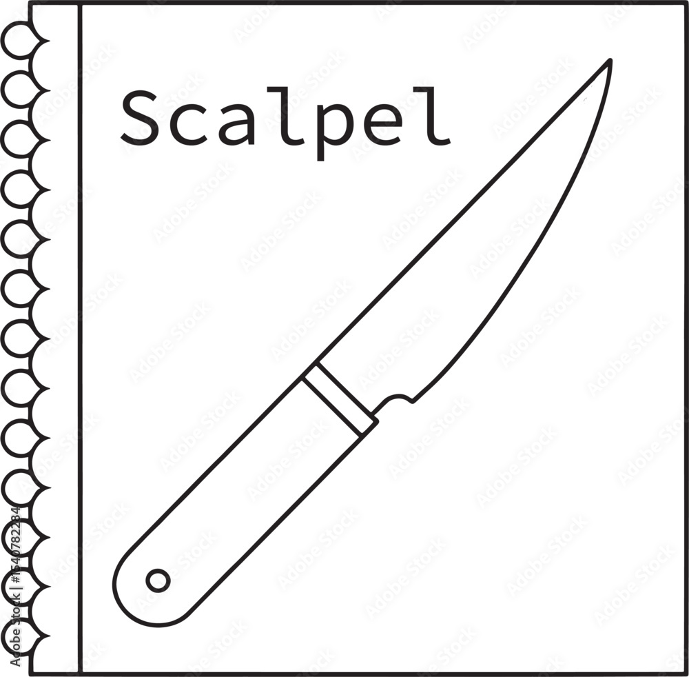 Obraz premium Scalpel drawing on notebook page medical illustration surgery tool