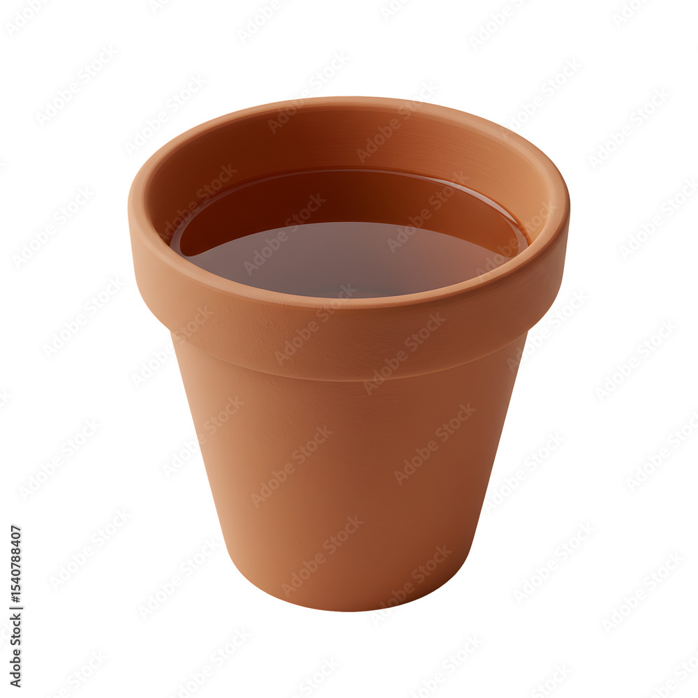 Brown Terracotta Pot with Dark Brown Liquid on Transparent Background Brown Terracotta Pot with Dark Brown Liquid on Transparent Background