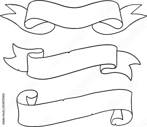 Collection of hand-drawn ribbon banners and scroll designs, perfect for adding an elegant touch to any project. Ideal for titles, labels, badges, and decorative elements. Includes various shapes.