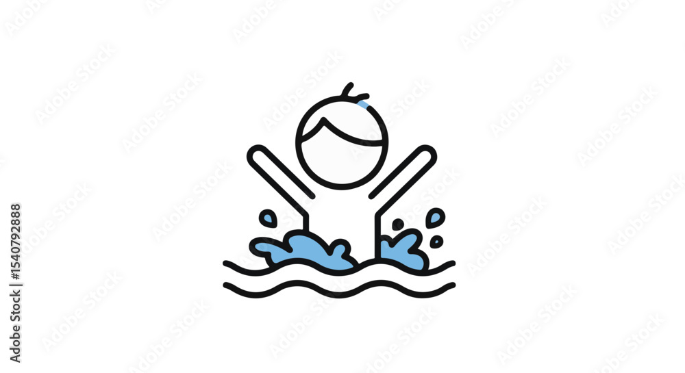 Fototapeta premium A cartoon illustration of a person swimming in water. 