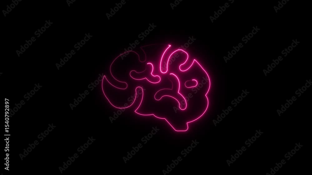 Neon Brain Illustration with Futuristic Glow on Black Background Neon Brain Illustration with Futuristic Glow on Black Background