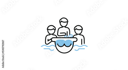 Symbolic illustration of three individuals engaging in an act of baptism.