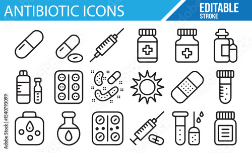 Editable vector icons for disease treatment and infection control