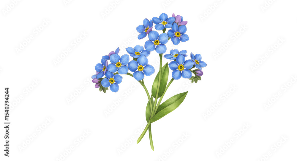 Naklejka premium Delicate Blue Forget Me Nots Floral Bouquet on Transparent Background
