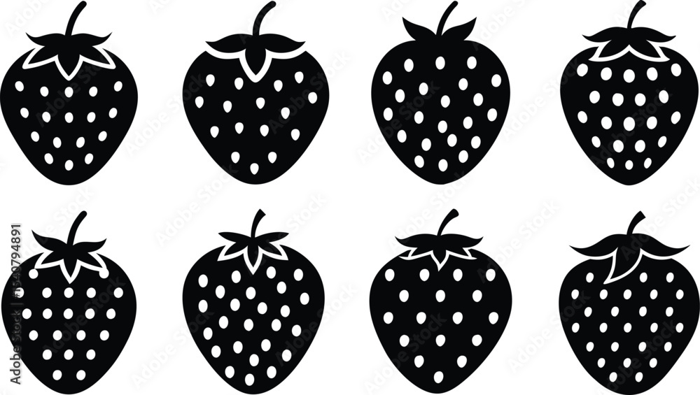Fototapeta premium Strawberry Silhouette Vector Icons