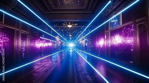 Wallpaper Mural Neon Lights Hallway: A Futuristic Digital Art Torontodigital.ca