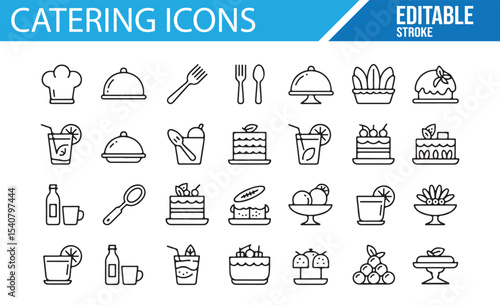 Editable icons of catering dishes and utensils for culinary projects
