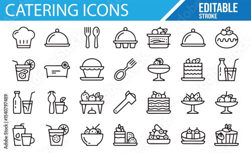 Food and beverage vector icons for catering and events