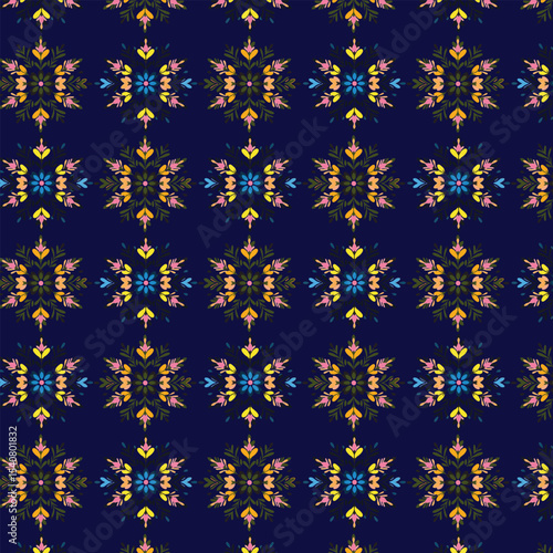 Geometric Seamless floral pattern vector background with Scandinavian abstract color or Swiss geometry prints of rectangles, squares and circles shape design