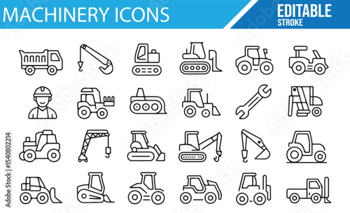 Machinery icons for excavation and construction industries
