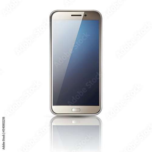 Realistic Mobile Phone with Reflection and Shadow Isolated on Transparent Background