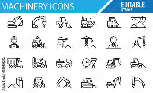 High-quality illustration of construction machinery icons