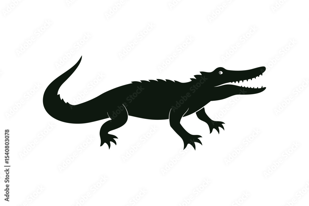 Fototapeta premium Crocodile resting with powerful jaw and scaly tail silhouette Vector illustration