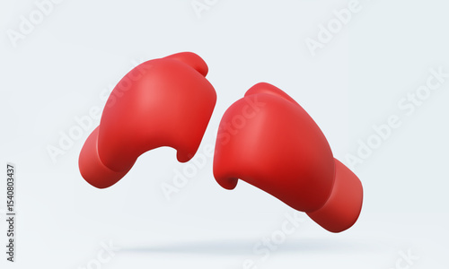 Two Red boxing gloves icon isolated on pastel background. Game combative activity Sport boxer fight strength fist attack design Fitness exercise for protect. 3d vector render illustration.