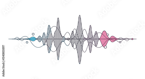 Visual Representation of Sound Wave Frequencies Displayed with Varied Colored Peaks on White Background