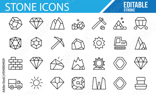 Set of rock and gemstone icons, including mining and excavation-related icons.