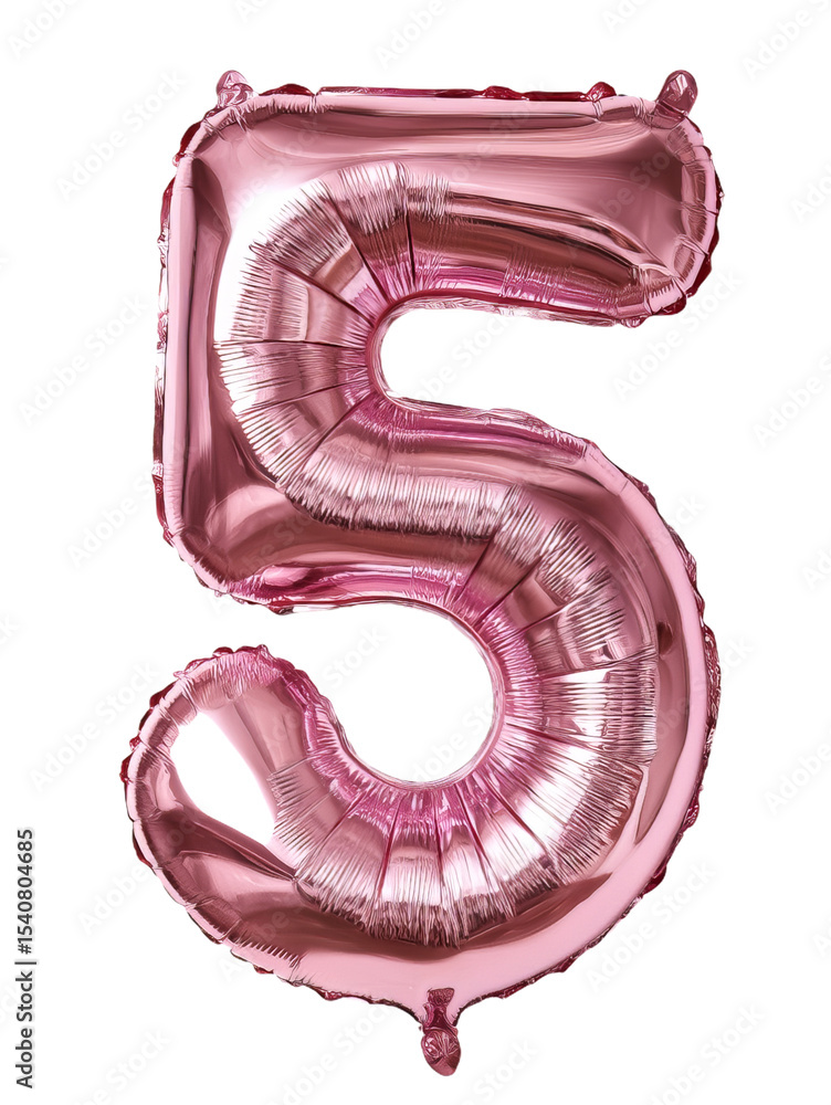 Rose Gold Foil Balloon Number Five on Transparent Background Rose Gold Foil Balloon Number Five on Transparent Background